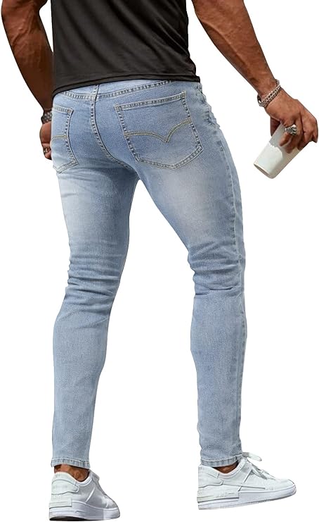 Woenzaia Mens Jeans Slim Fit Skinny Denim Stretch Tapered Jean Pants