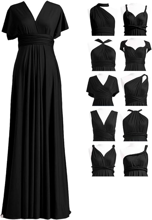 Infinity Dress with Bandeau, Convertible Bridesmaid Dress, Long, Plus Size, Multi-Way Dress, Twist Wrap black Dress