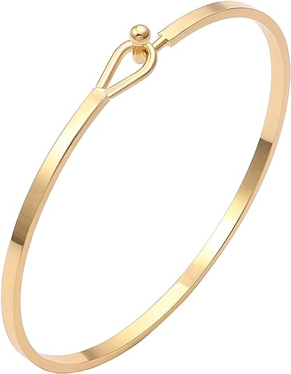 Dainty Gold Bar Bracelet for Women Simple Delicate Thin Cuff Bangle Hook Bracelet 18K Gold Plated Handmade Minimalist Jewelry