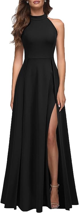 MUSHARE Women's Halter  Sexy Split Cocktail Party Maxi Long Formal Dress