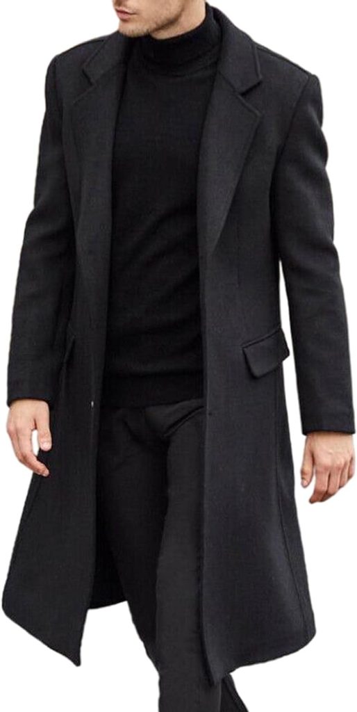 SOMTHRON Men's Casual Trench Coat Slim Fit Notched Collar Long Jacket Overcoat for Developing Ageless Style