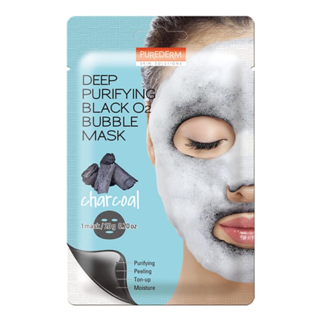 Purederm Deep Purifying Black O2 Bubble Mask Charcoal (10 Pack) – Bubble Face Sheet Mask for Purifying & Brightening bubble skincare