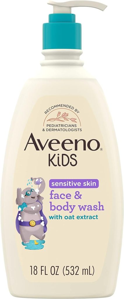 Aveeno Kids Sensitive Skin Face & Body Wash with Oat Extract, Gently Washes Away Dirt & Germs Without Drying