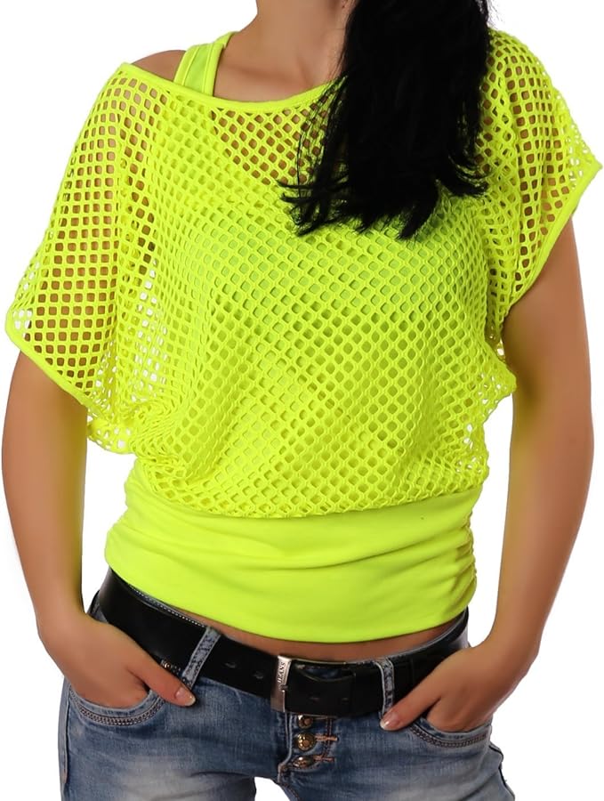 Smile Fish Women Casual Sexy 80s Neon Fashion Off Shoulder T-Shirt