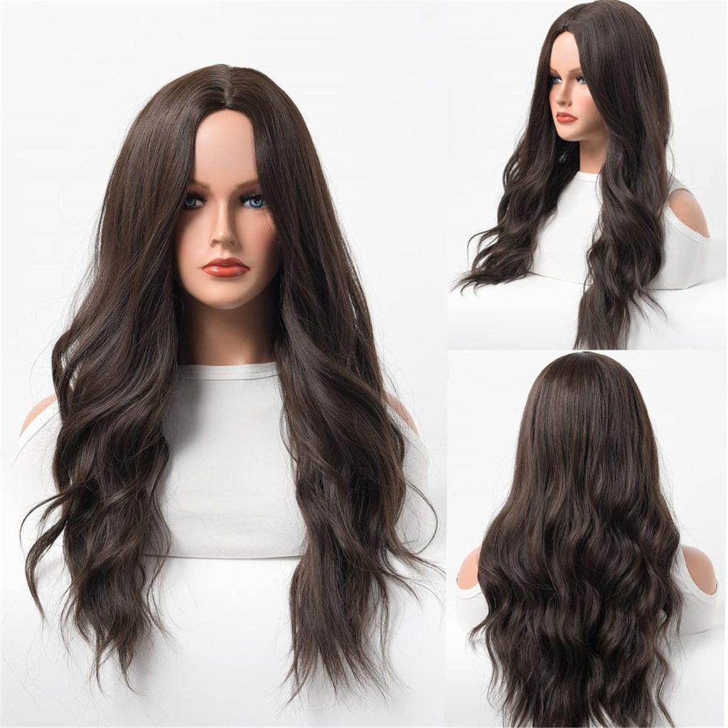 KXFNUO Long Wavy Black Wig for Prom HairstylesWomen, Soft Silky Heat Resistant Fiber Synthetic Long Wavy Wigs for Daily Use, Halloween, Cosplay, Prom-26 Inches 